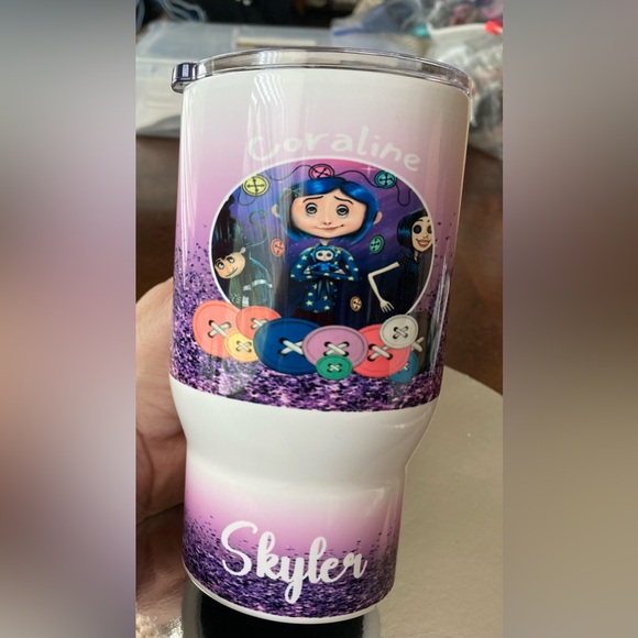 NWT Custom Tumbler Caroline Image With Skyler Printed On Bottom W/Handle Straw - Picture 13 of 16